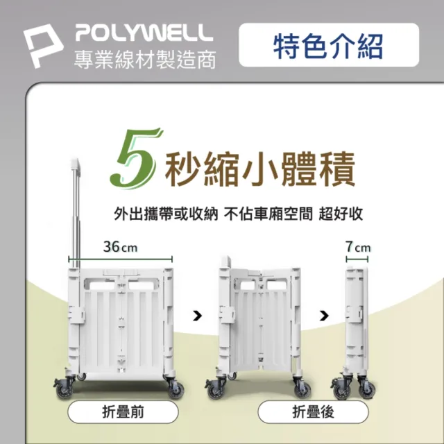 【POLYWELL】折疊式收納購物車