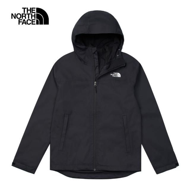 【The North Face 官方旗艦】北面男款黑色DryVent防水透氣可調節連帽衝鋒衣｜8DMBJK3(外套)