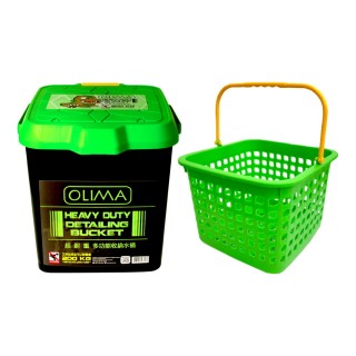 【OLIMA】浩克綠22公升洗車水桶+提籃套組(22L 自助洗車 洗車打蠟 多功能收納)