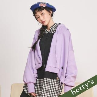【betty’s 貝蒂思】微短版個性連帽抽繩披肩式外套(紫色)