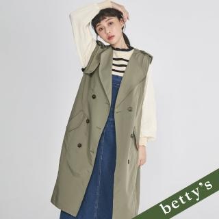 【betty’s 貝蒂思】都會優雅雙排釦長版無袖風衣(綠色)