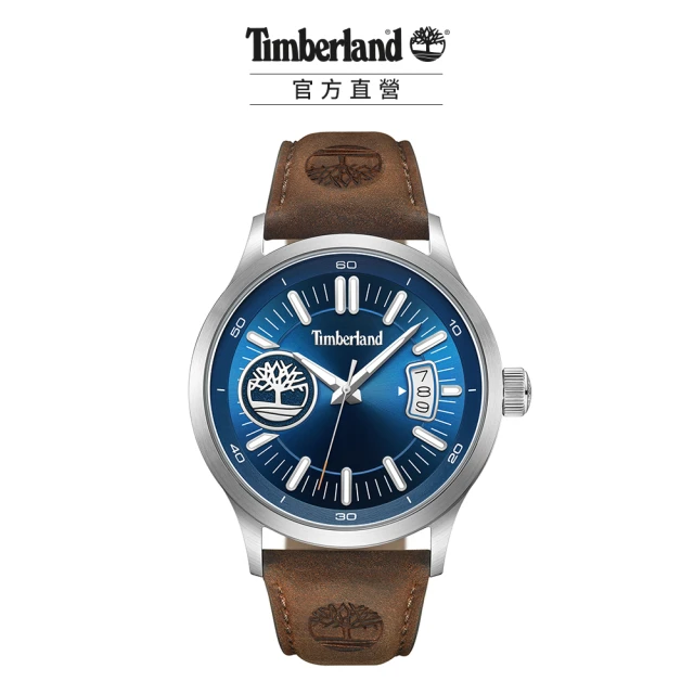 Timberland 男錶TRUMBUL系列 復古LOGO腕錶 皮帶-藍/咖啡45mm(TDWGB0041005)