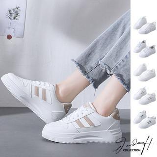 【J&H collection】韓版透氣網布條紋休閒鞋 小白鞋 老爹鞋(白色 / 灰色 / 條紋白 / 條紋藍 / 條紋棕)