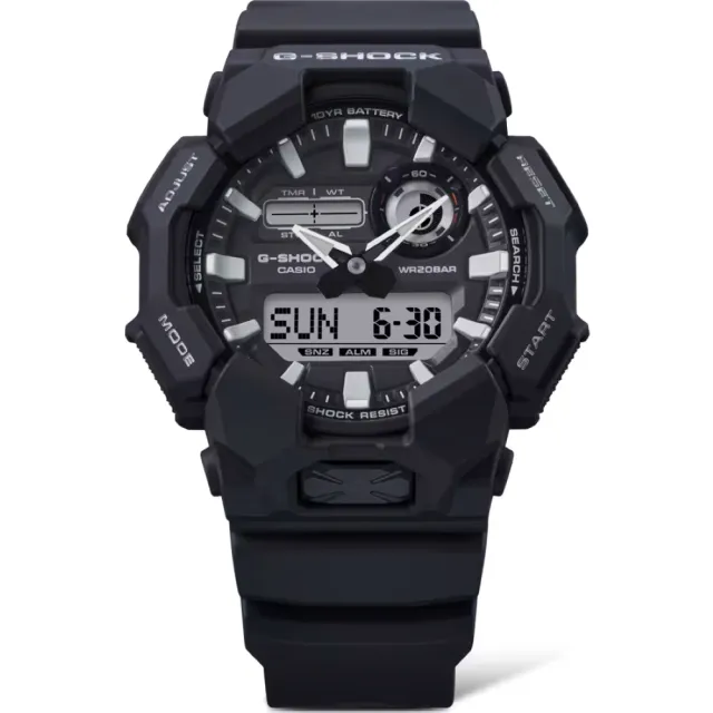 【CASIO 卡西歐】G-SHOCK 大錶徑 耐衝擊 雙顯腕錶-時尚黑 51.9mm(GA-010-1A)