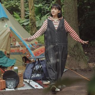 【MOSS CLUB】前開釦牛仔背心吊帶長寬褲(藍 黑 黃)