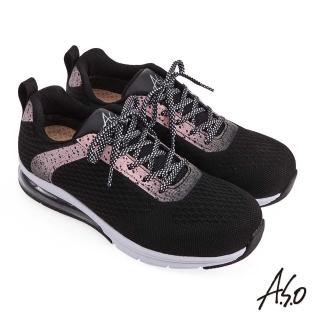 【A.S.O 阿瘦集團】A.S.O活力雙核心綁帶3D減壓氣墊防水飛織休閒鞋(黑)