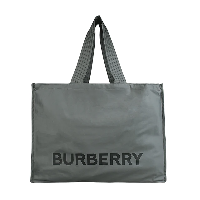 BURBERRY 巴寶莉 BURBERRY Trench印花LOGO尼龍按釦式手提肩背包(灰)