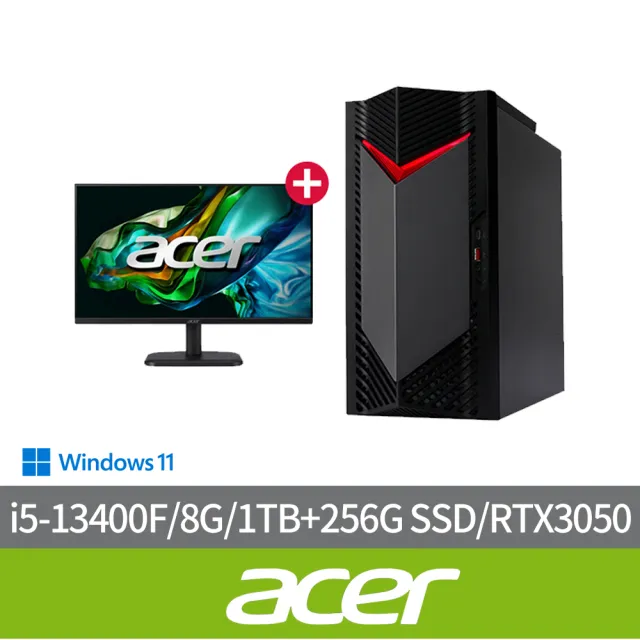 【Acer 宏碁】27型電競螢幕組★i5 RTX3050電競電腦(N50-650/i5-13400F/8G/1TB+256G SSD/RTX3050/W11)