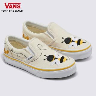 【VANS 官方旗艦】Classic Slip-On 中童款刺繡蜜蜂圖案米黃色滑板鞋/休閒鞋