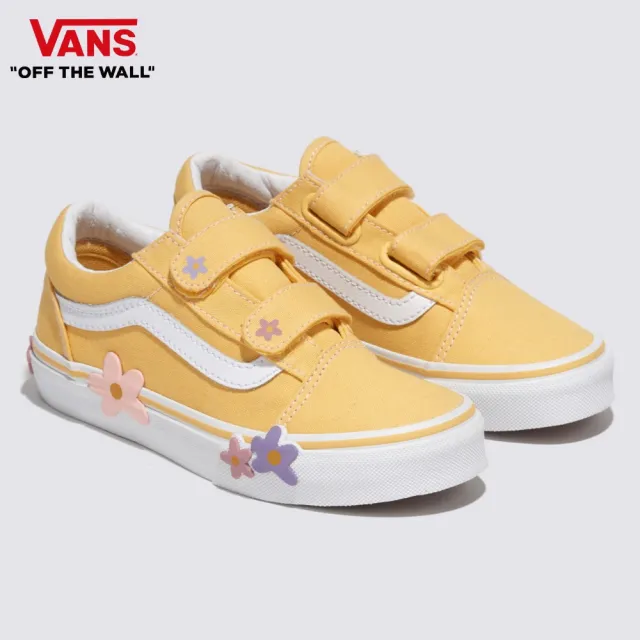 【VANS 官方旗艦】Old Skool V Flower 中童款花朵圖案黃色滑板鞋/休閒鞋