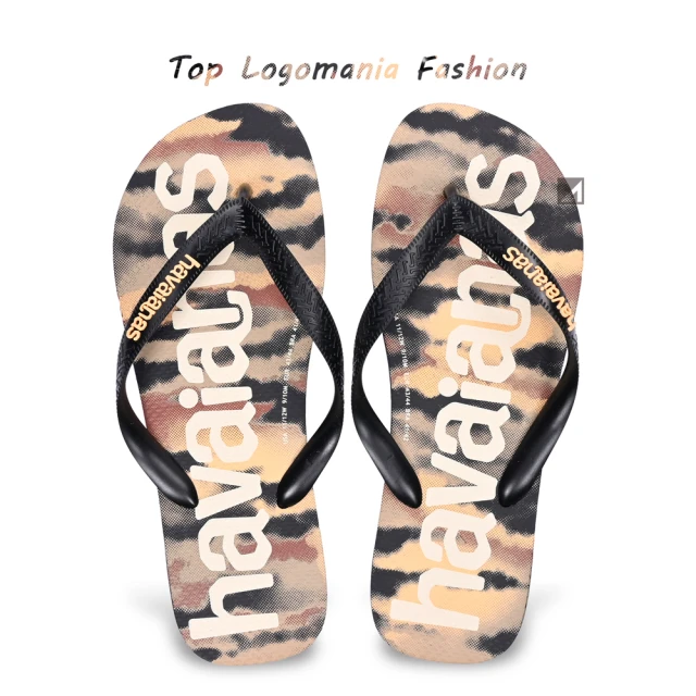 havaianas 哈瓦仕 男拖鞋 Top Logomania Fashion 黑色 夾腳拖 迷彩大Logo(巴西拖 海灘拖 男人字拖)