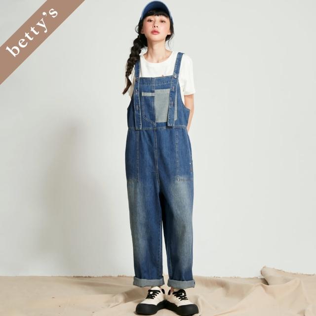 【betty’s 貝蒂思】逗號貓咪刺繡牛仔吊帶褲(藍色)