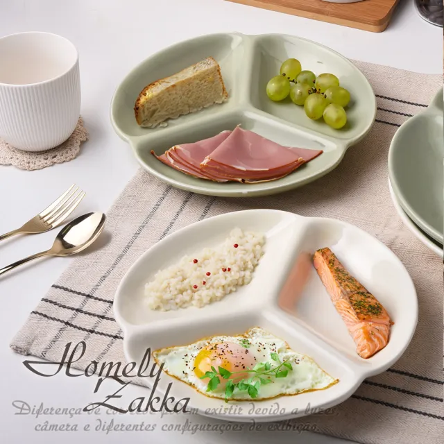 【Homely Zakka】北歐三葉形陶瓷健康分隔餐盤_4款一組(健康分隔盤 瘦身餐盤 健身餐盤 減脂餐盤)