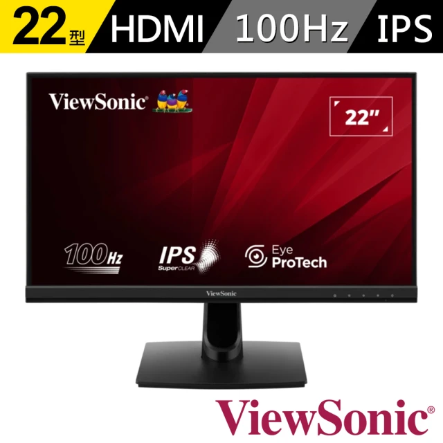 ViewSonic 優派 VA2214-H 22型 FHD 100Hz 薄邊框螢幕(IPS//1ms/HDMI/VGA/抗藍光/零閃頻/4ms)