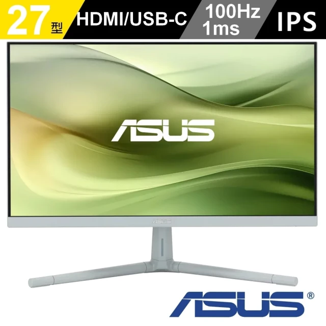 ASUS 華碩 VU279CFE-G 27型 IPS 100Hz USB-C 護眼螢幕-灰綠色(Adaptive-Sync/1ms/低藍光不閃屏)