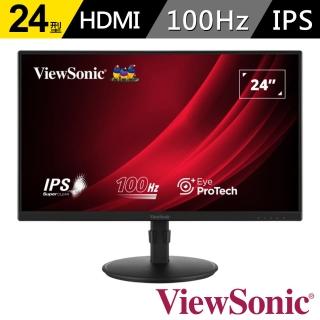 【ViewSonic 優派】VA2408-HDJ 24型 100Hz 商用人體工學螢幕(IPS/HDMI/VGA/零閃頻/可旋轉)