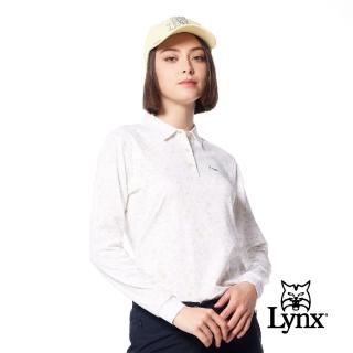 【Lynx Golf】女款吸濕排汗滿版花草葉木高爾夫元素線條印花繡花款長袖POLO衫/高爾夫球衫(草木綠色)
