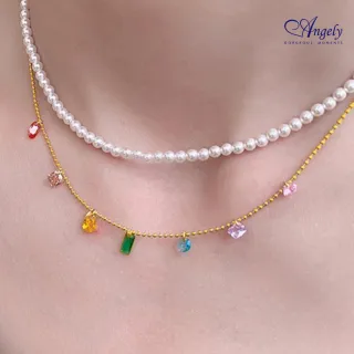 【Angely】巴洛克天然珍珠疊戴3A彩色鋯石項鍊