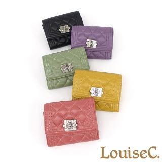 【LouiseC.】Tree House 真羊皮菱格紋質感五金釦三折短夾-5色(CC028)