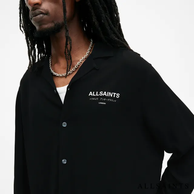 【ALLSAINTS】UNDERGROUND 人造絲LOGO長襯衫-黑 M073SB(舒適版型)