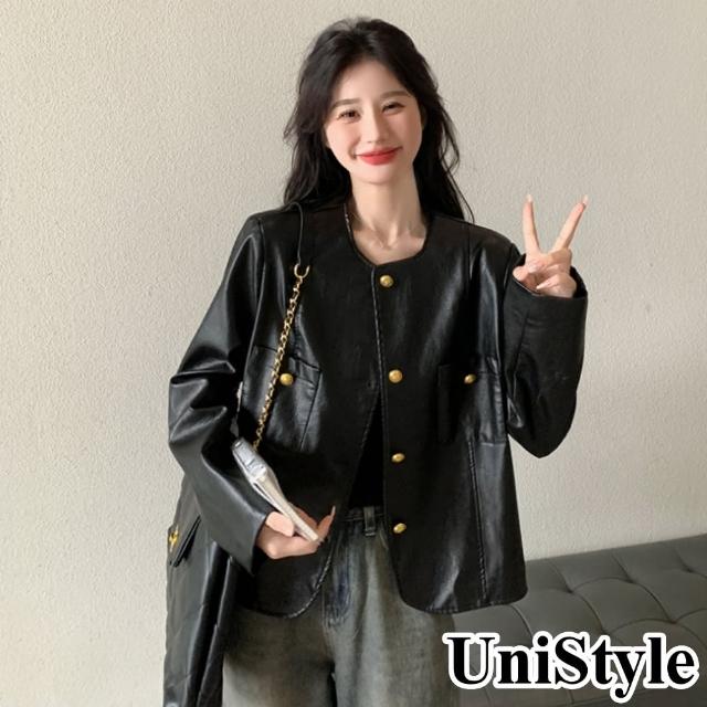 【UniStyle】長袖PU皮外套 韓系個性短版夾克外套 女 ZMC182-8667(黑)