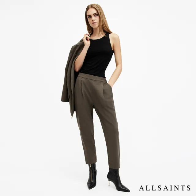 【ALLSAINTS】ALEIDA TRI 輕薄打摺修身中腰西裝長褲-橄欖綠 W009QZ(常規版型)