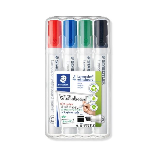 【STAEDTLER 施德樓】施德樓 防乾白板筆組-斜頭 4色組 MS351B-WP4