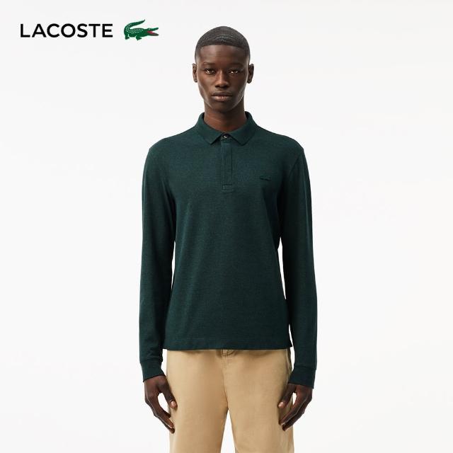 【LACOSTE】男裝-經典巴黎商務長袖Polo衫(綠色)