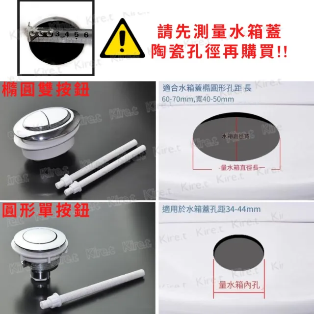 【Kiret】通用型馬桶水箱按鈕 馬桶蓋按鍵 馬桶沖水器按壓配件 橢圓形雙按/圓形單按 任選