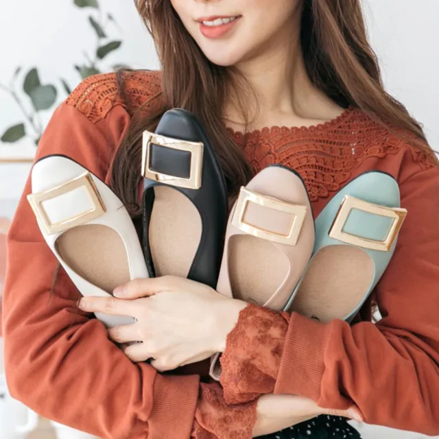 【baibeauty 白鳥麗子】MIT韓版糖果色金屬扣尖頭娃娃鞋(41-43全尺碼訂製款平底鞋)
