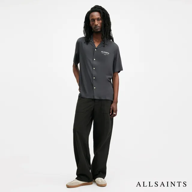 【ALLSAINTS】UNDERGROUND 人造絲LOGO夏威夷花襯衫-灰 M158SB(舒適版型)