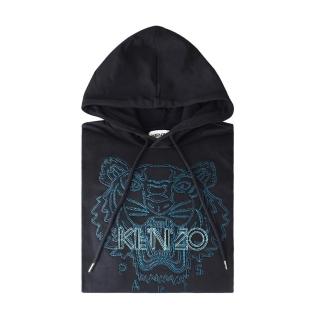 【KENZO】KENZO標籤LOGO純棉大虎頭刺繡連帽長袖帽T(男款/黑)