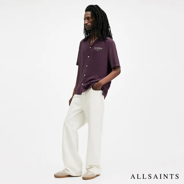 【ALLSAINTS】UNDERGROUND 人造絲LOGO夏威夷花襯衫-紫 M158SB(舒適版型)