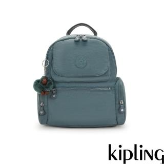 【KIPLING官方旗艦館】灰綠色多口袋拉鍊後揹包-MATTA