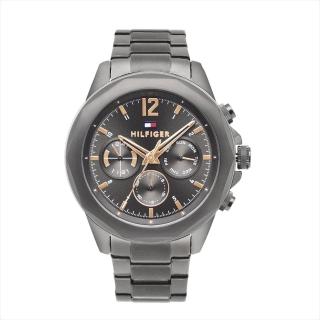 【Tommy Hilfiger】槍灰色款 玫瑰金色刻度 三眼日期顯示 不鏽鋼錶帶 46mm 男錶 手錶 情人節(1792061)