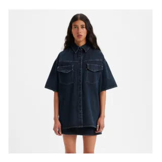 【LEVIS 官方旗艦】Wellthread環境友善系列 女 工裝落肩牛仔襯衫外套/大寬袖設計/深藍 熱賣單品 A6137-0000