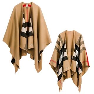 【BURBERRY 巴寶莉】經典格紋雙面兩用羊毛披肩/斗篷