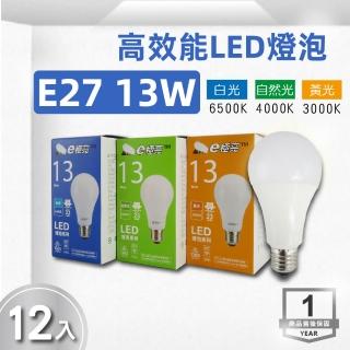 【E極亮】LED E27 13W 高效燈泡 全電壓 白光 自然光 12入組(LED E27 13W 球泡)