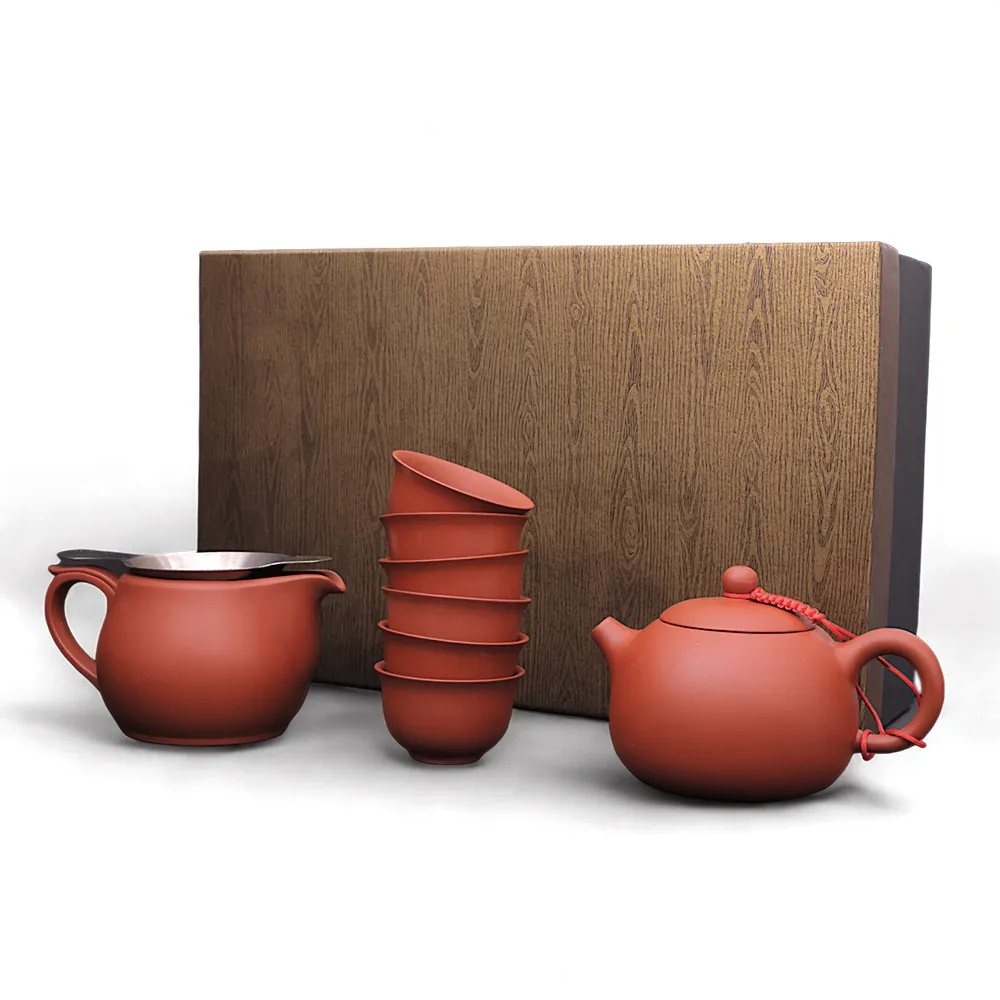 台灣製造鶯歌陶藝】精緻西施壺茶具禮盒八入組(茶具茶壺朱泥紫砂茶海