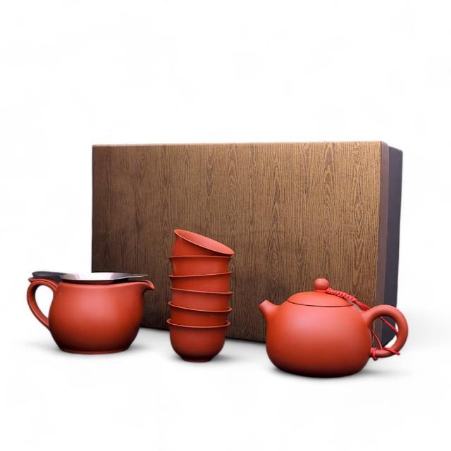 【台灣製造 鶯歌陶藝】精緻西施壺茶具禮盒 八入組(茶具 茶壺 朱泥 紫砂 茶海 公道杯 泡茶壺)
