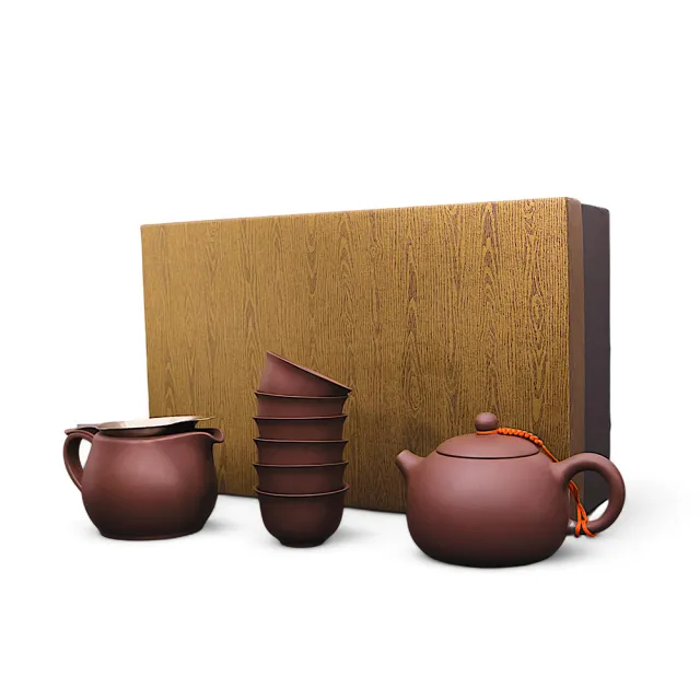台灣製造鶯歌陶藝】精緻西施壺茶具禮盒八入組(茶具茶壺朱泥紫砂茶海