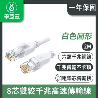 【biaze 畢亞茲】CAT6網絡線 8芯雙絞千兆高速傳輸線 白色圓形 2m