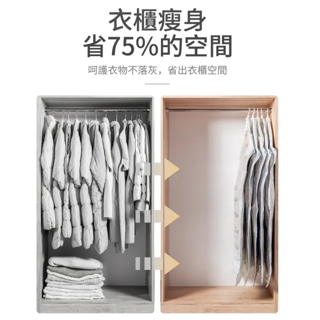 垂掛式免抽氣真空衣服防塵套 西裝大衣壓縮收納袋 真空衣物防塵套(雙立體吊掛 氣閥款) 禮物