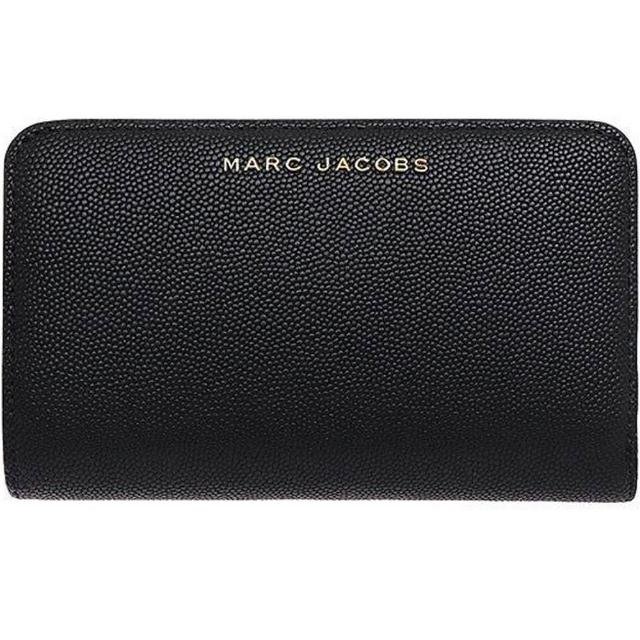 【MARC JACOBS 馬克賈伯】黑色魚子醬皮革MJ LOGO釦式零錢袋中夾