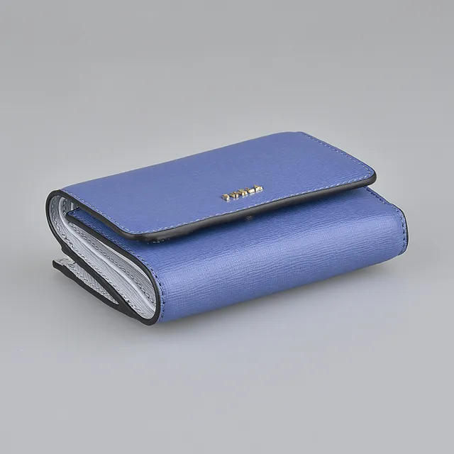 【FURLA 芙拉】FURLA BABYLON字母LOGO釦式6卡防刮牛皮短夾(海藍x天空藍)