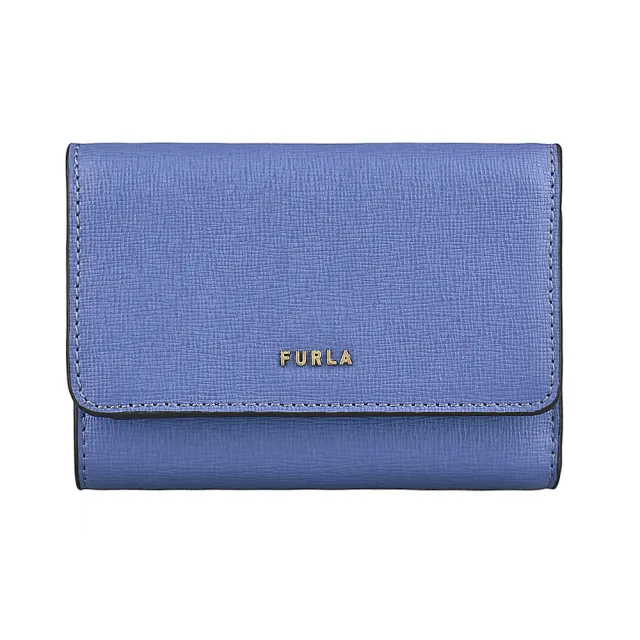 【FURLA 芙拉】FURLA BABYLON字母LOGO釦式6卡防刮牛皮短夾(海藍x天空藍)