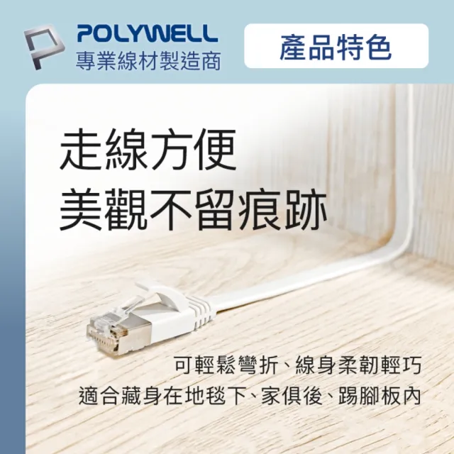 【POLYWELL】CAT6A 高速網路扁線 /0.3M