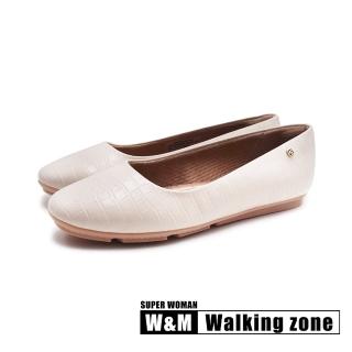 【WALKING ZONE】女 SUPER WOMAN Piccadilly logo平底休閒鞋 女鞋(米白)