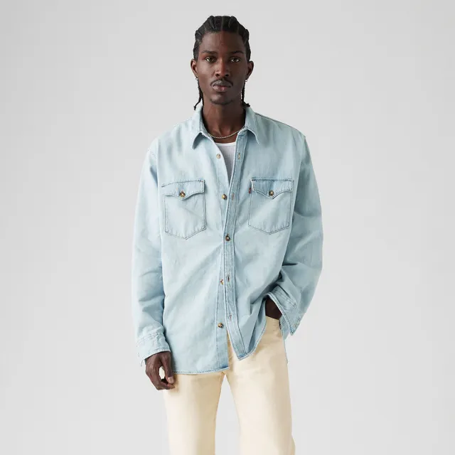 【LEVIS】男款 WESTERN寬鬆版型長袖丹寧牛仔襯衫 上衣 熱賣單品 A1919-0015