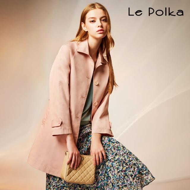 【Le Polka】翻領排釦長版風衣外套-女